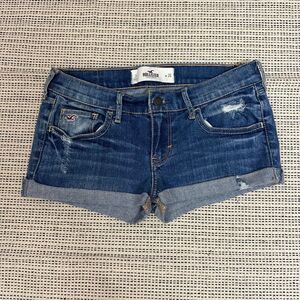 Y2K Hollister Dark Wash Cuffed Low Rise Denim Mini Shorts